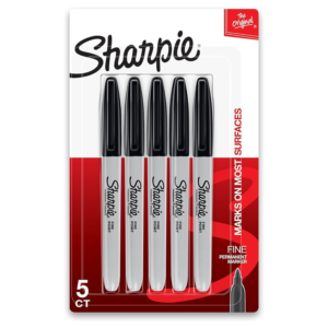 Sharpie Permanent Marker, Fine Point, Black, Pack of 5